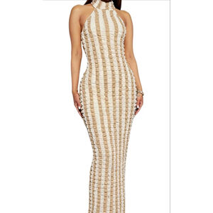 NEW Halter Sleeveless Bubble Textured Backless Prom Cocktail Maxi Dress XS